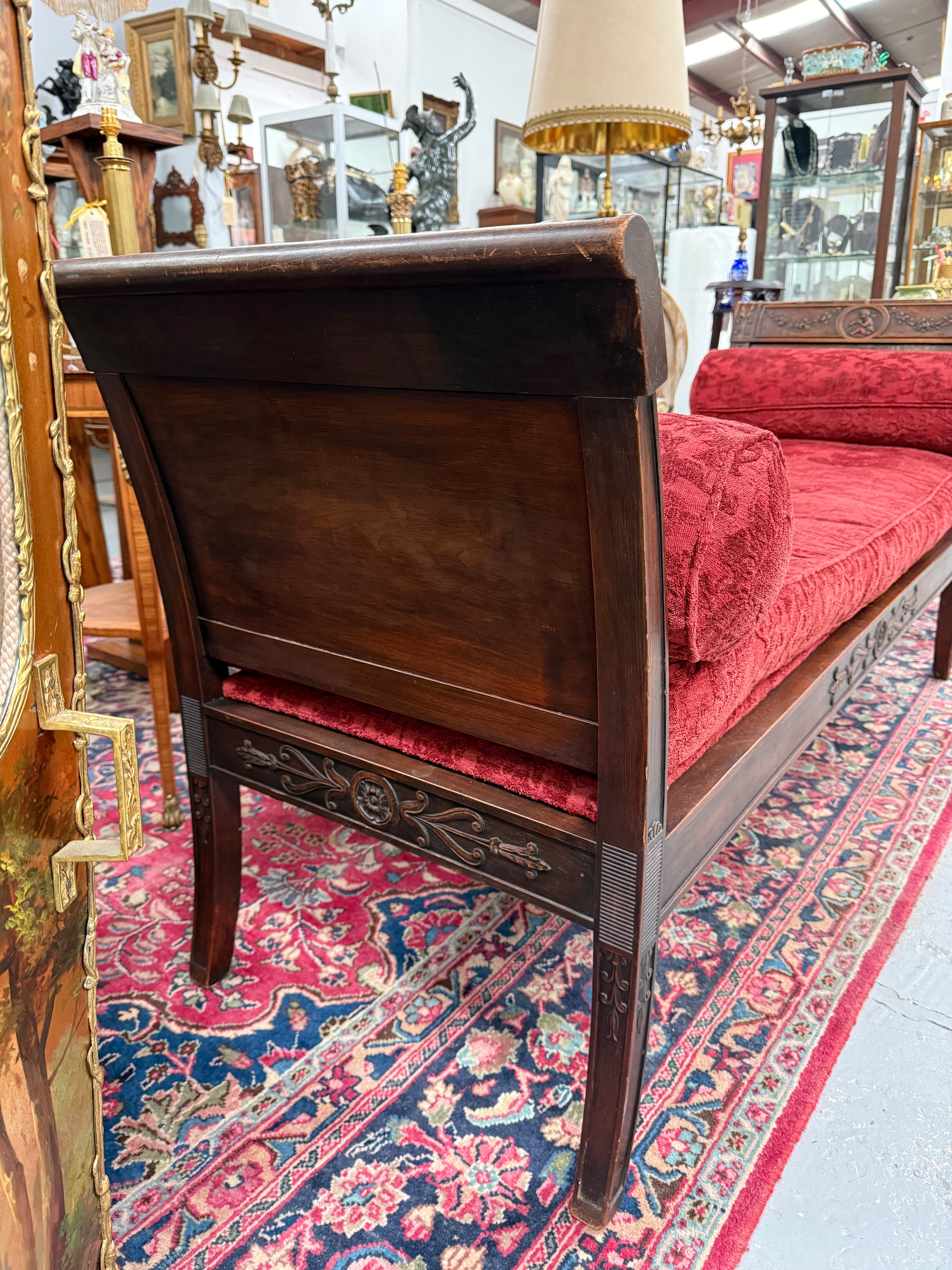 French Empire Walnut Day Bed Nicely Upholstered