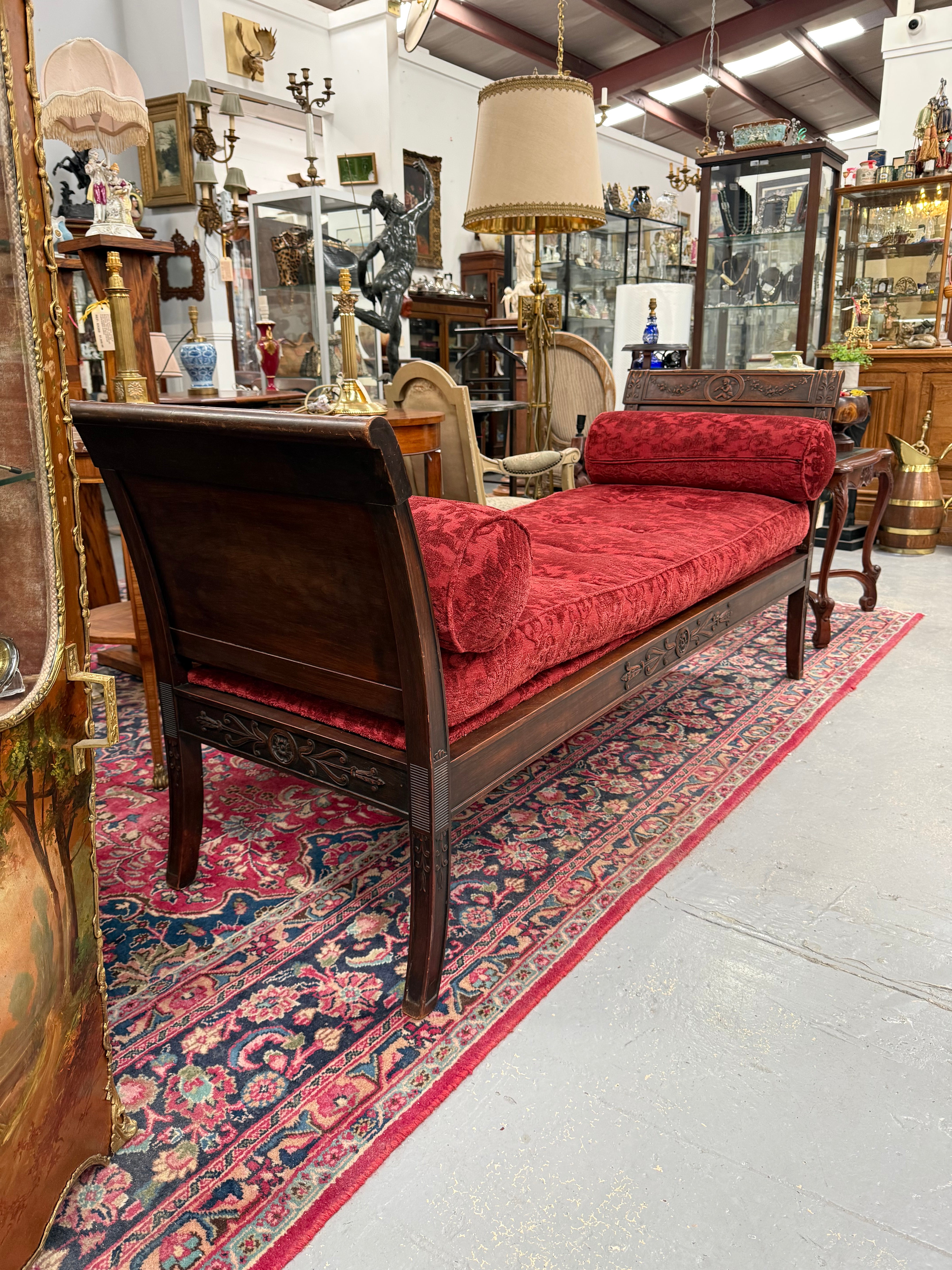 French Empire Walnut Day Bed Nicely Upholstered