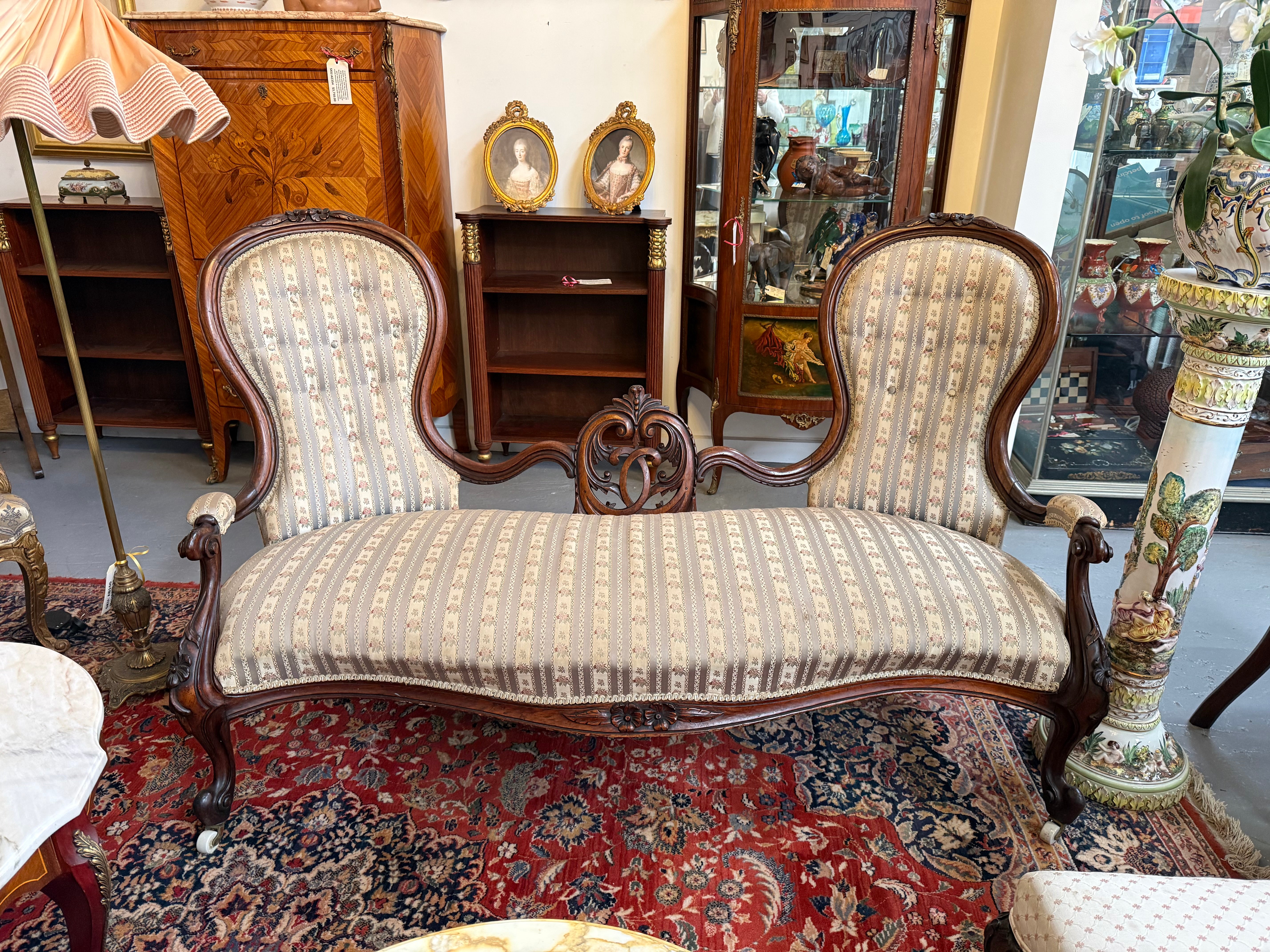 Mid Victorian Walnut Settee Nicely Upholstered
