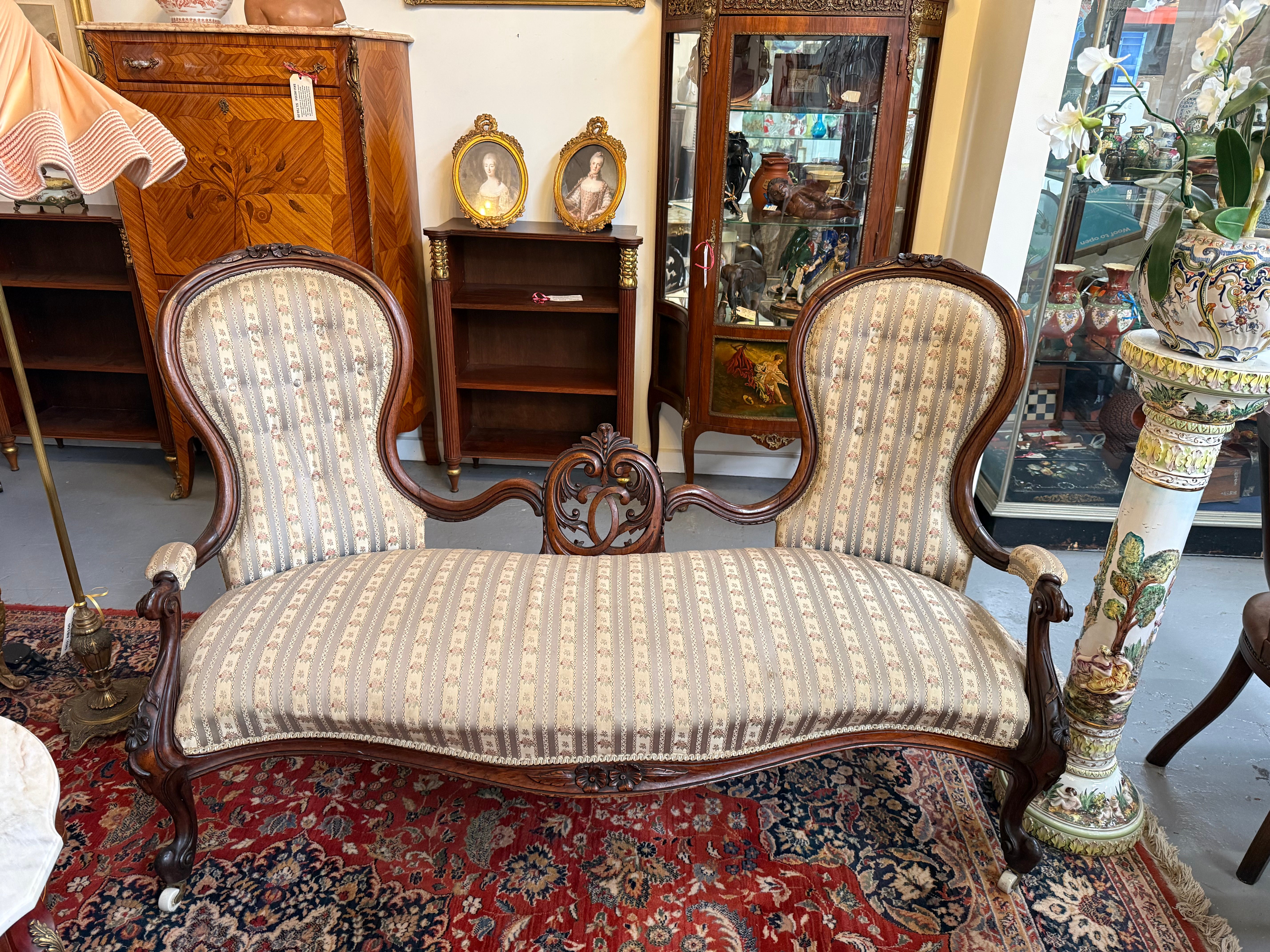 Mid Victorian Walnut Settee Nicely Upholstered