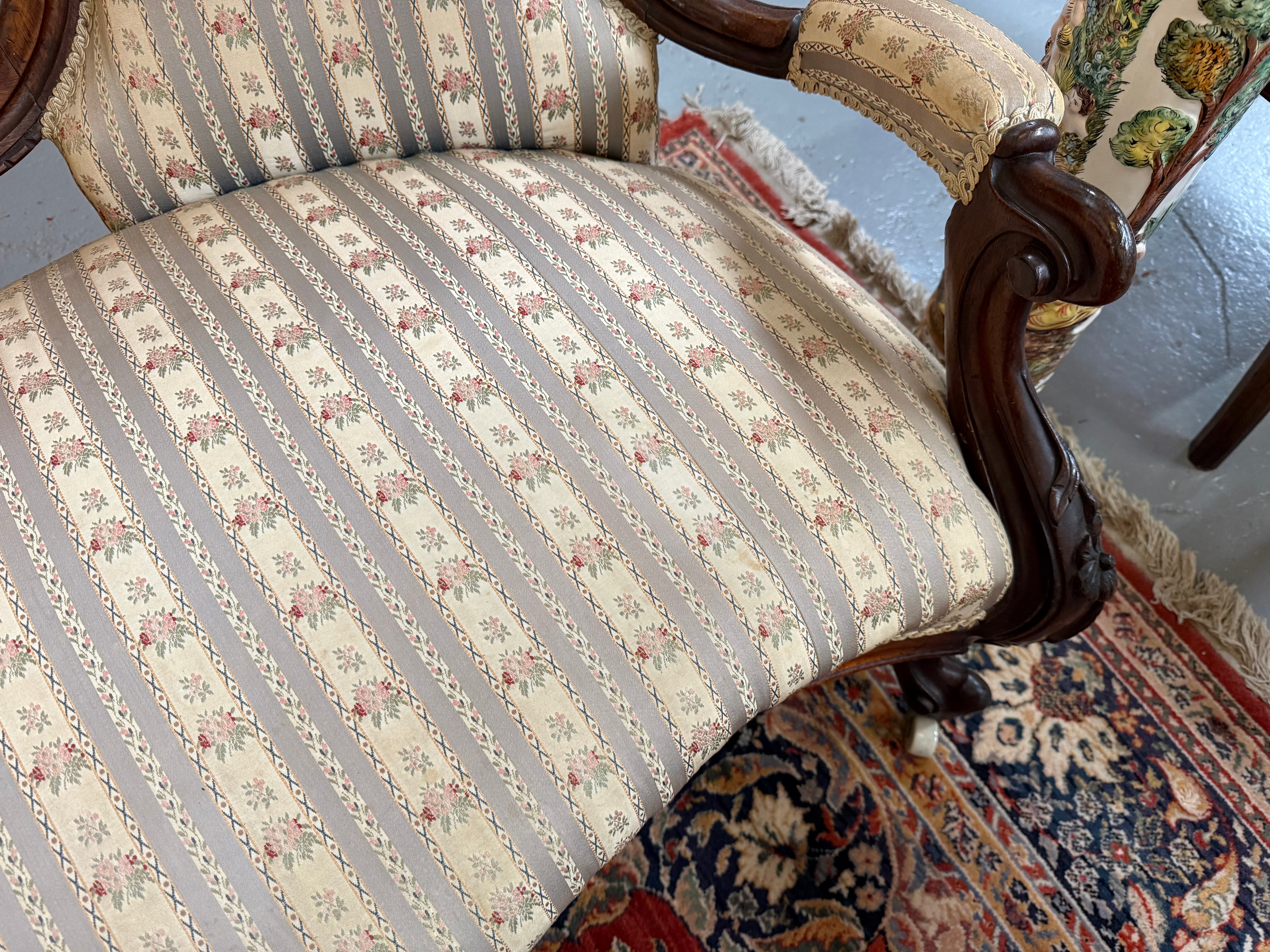 Mid Victorian Walnut Settee Nicely Upholstered