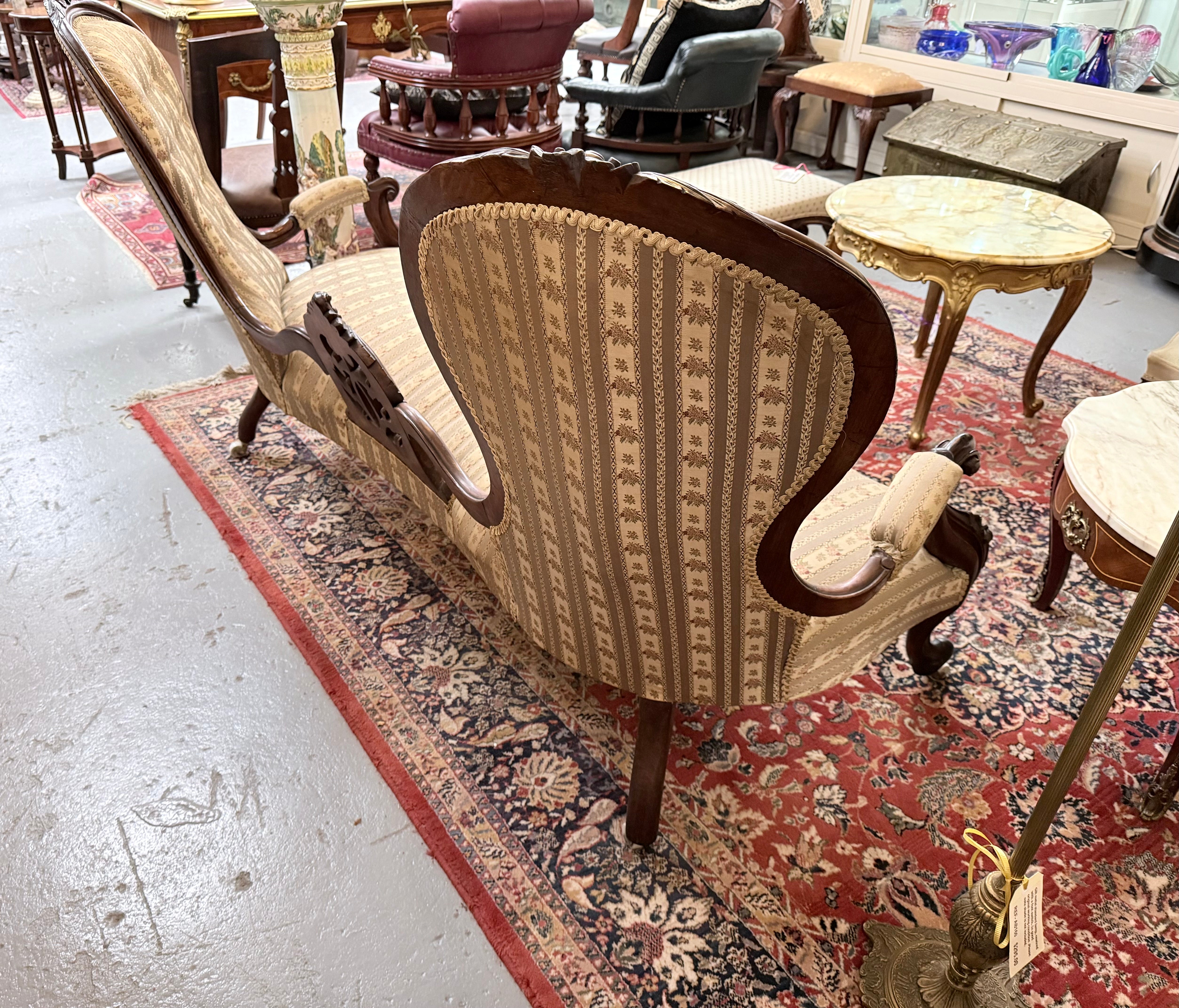 Mid Victorian Walnut Settee Nicely Upholstered