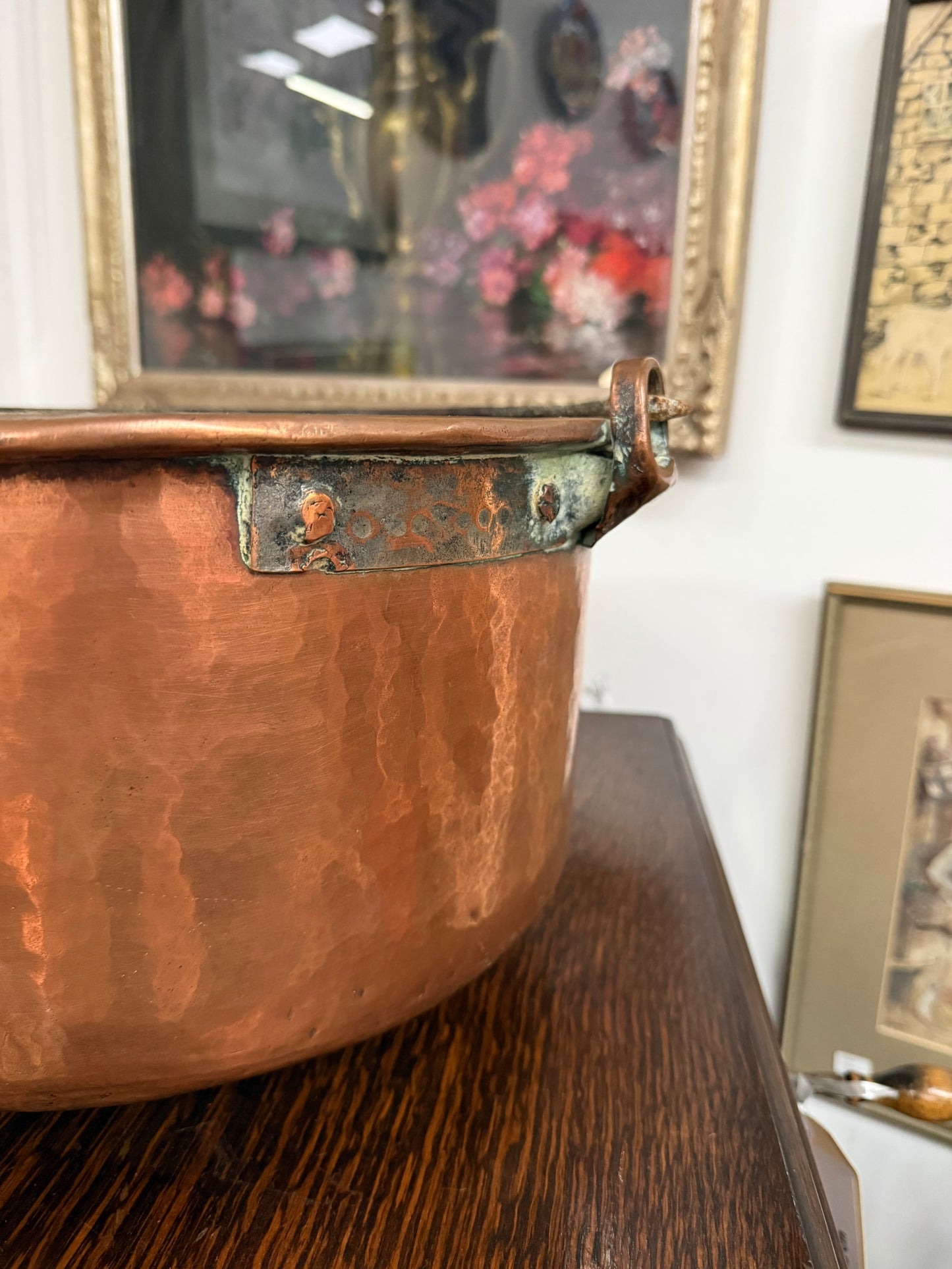 Antique French Copper & Wrought Iron Handmade Preserve Pan/Cauldron
