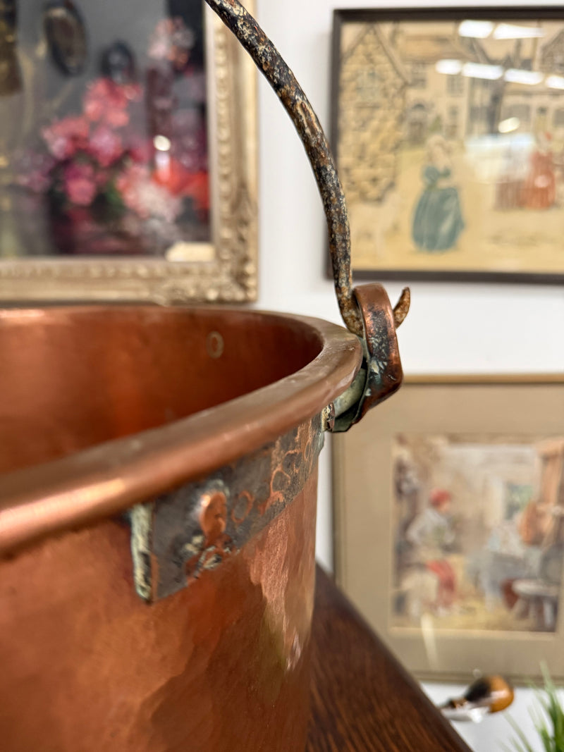Antique French Copper & Wrought Iron Handmade Preserve Pan/Cauldron