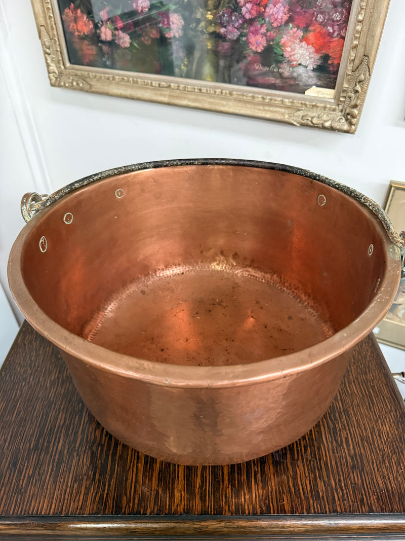 Antique French Copper & Wrought Iron Handmade Preserve Pan/Cauldron
