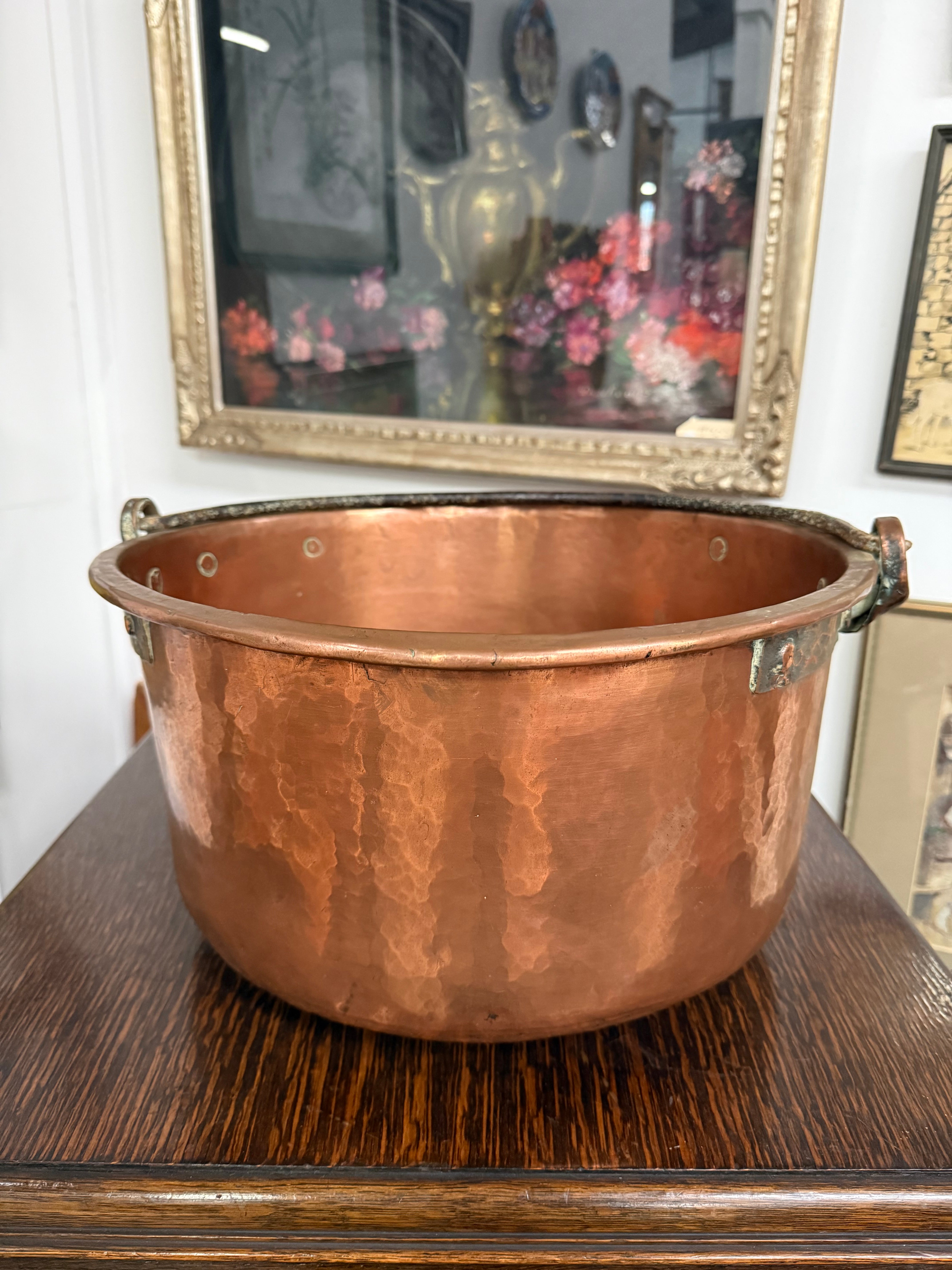 Antique French Copper & Wrought Iron Handmade Preserve Pan/Cauldron