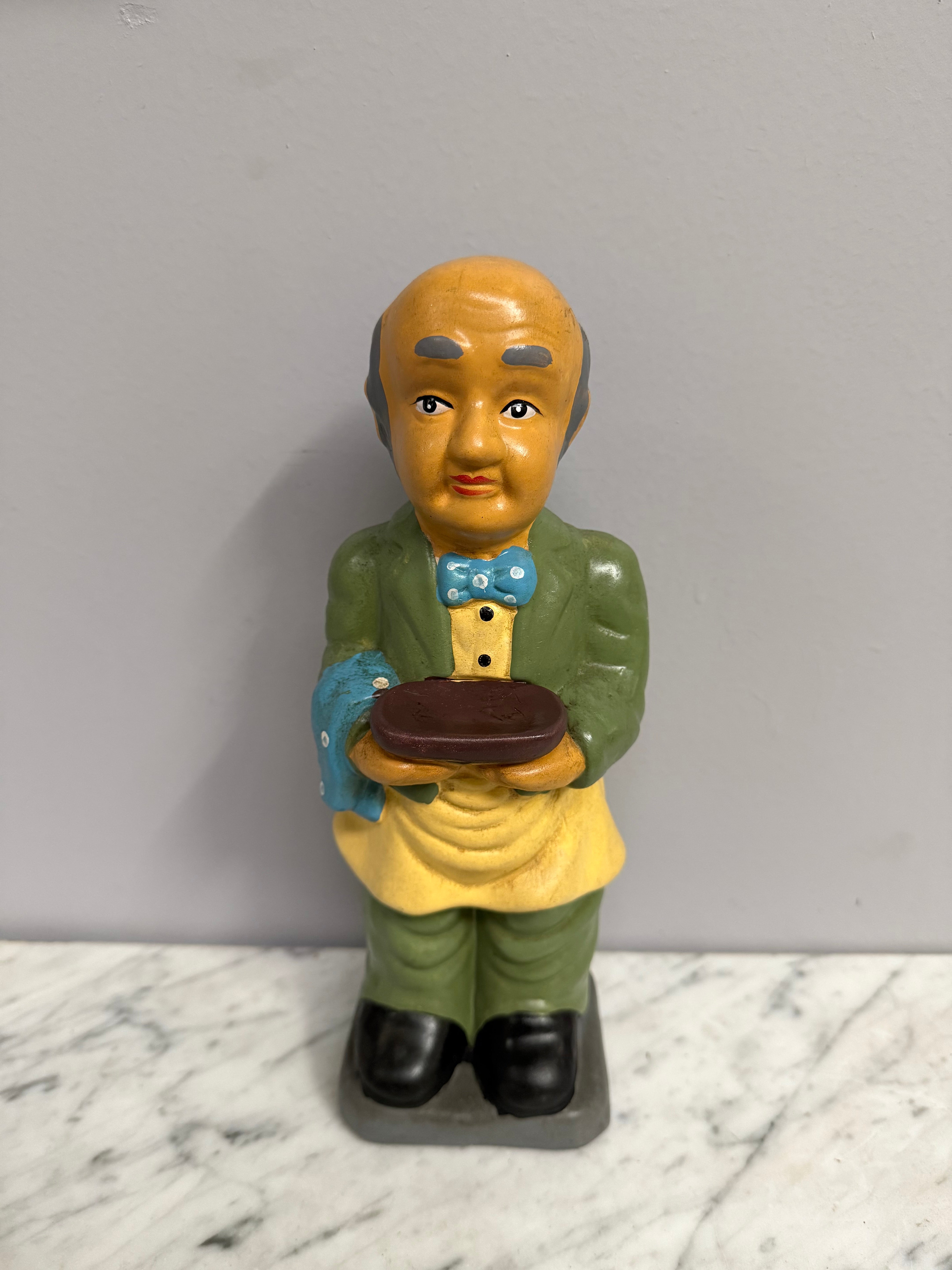 Vintage 1960's Small Ceramic Butler Figure Holding Tray
