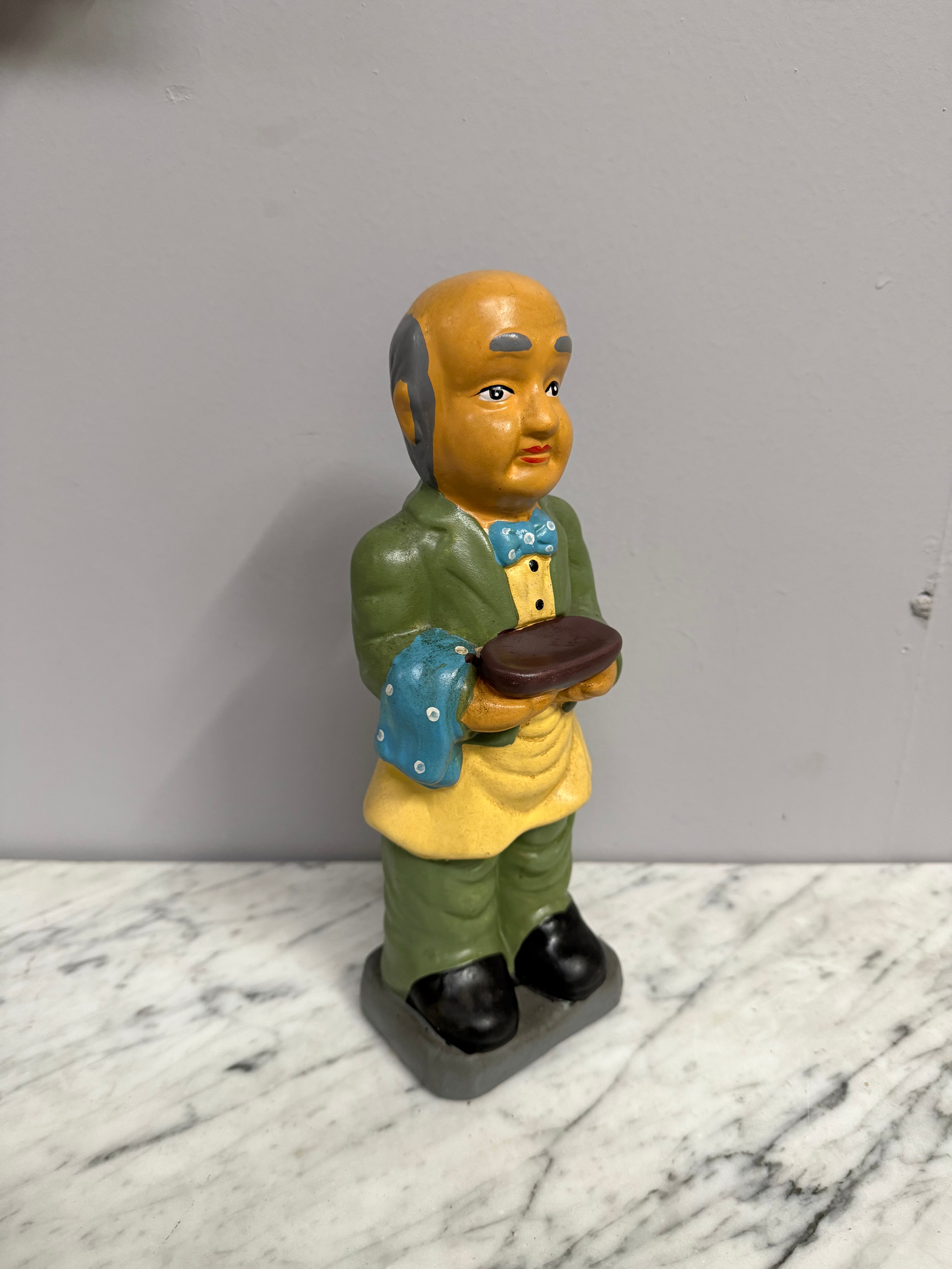 Vintage 1960's Small Ceramic Butler Figure Holding Tray