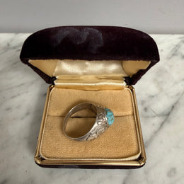 Vintage Navajo Style Sterling Silver Ring With Oval Turquoise Cabochon Stone