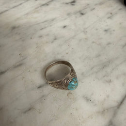 Vintage Navajo Style Sterling Silver Ring With Oval Turquoise Cabochon Stone