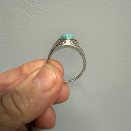 Vintage Navajo Style Sterling Silver Ring With Oval Turquoise Cabochon Stone