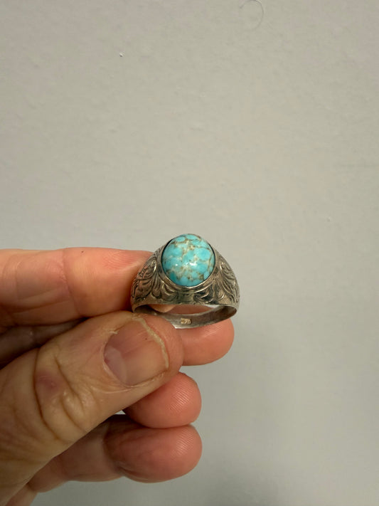 Vintage Navajo Style Sterling Silver Ring With Oval Turquoise Cabochon Stone