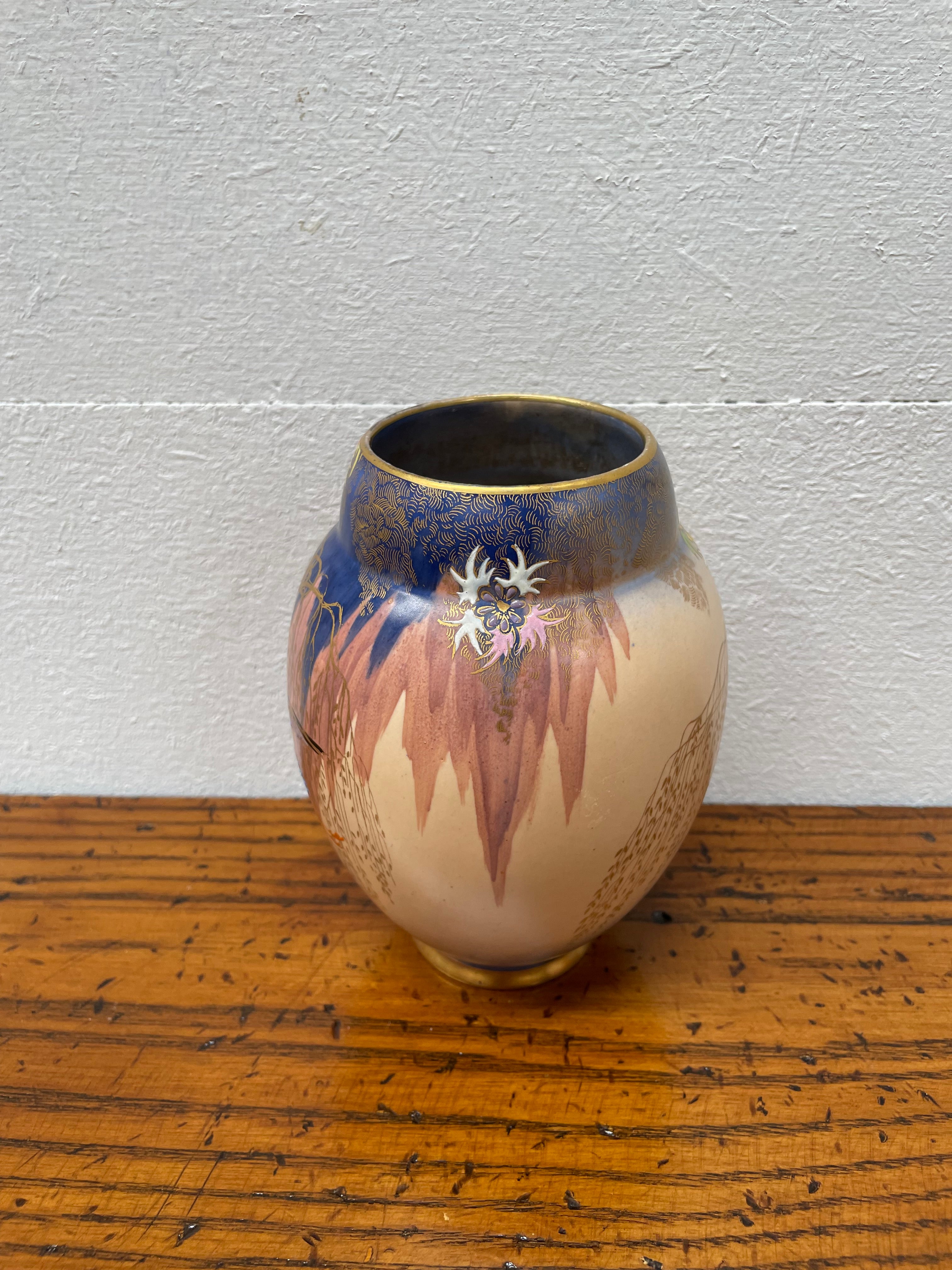 Carlton Ware Hand Painted King Fisher Sketching Bird Vase With Enamel Decoration | Antique & Vintage | Moonee Ponds Antiques | Australia Wide Delivery
