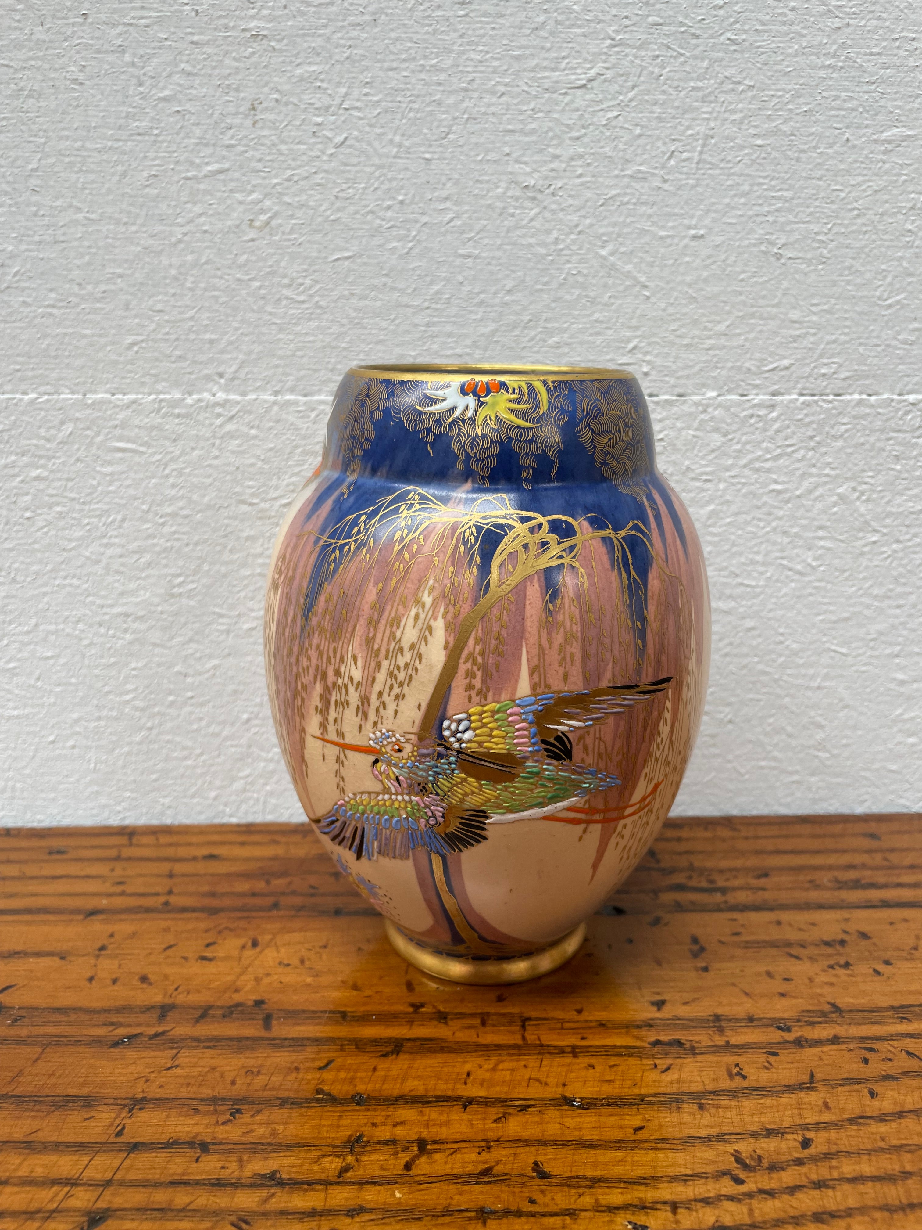 Carlton Ware Hand Painted King Fisher Sketching Bird Vase With Enamel Decoration | Antique & Vintage | Moonee Ponds Antiques | Australia Wide Delivery