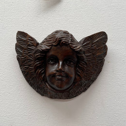 Vintage Cherub Timber Wall Plaque