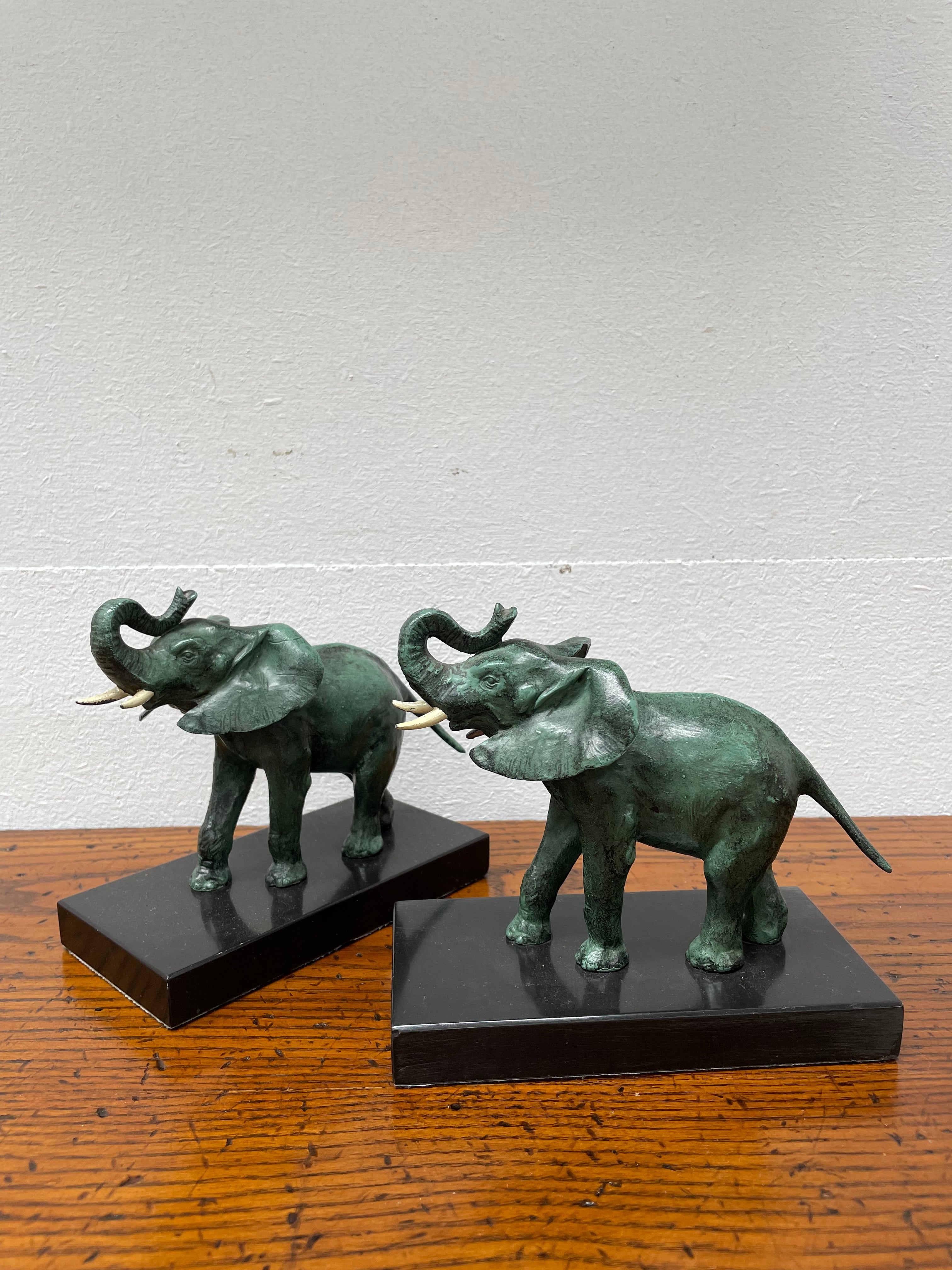 Pair French Art Deco Elephant Sculptures On Marble Base | Antique & Vintage | Moonee Ponds Antiques | Australia Wide Delivery