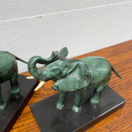 Pair French Art Deco Elephant Sculptures On Marble Base