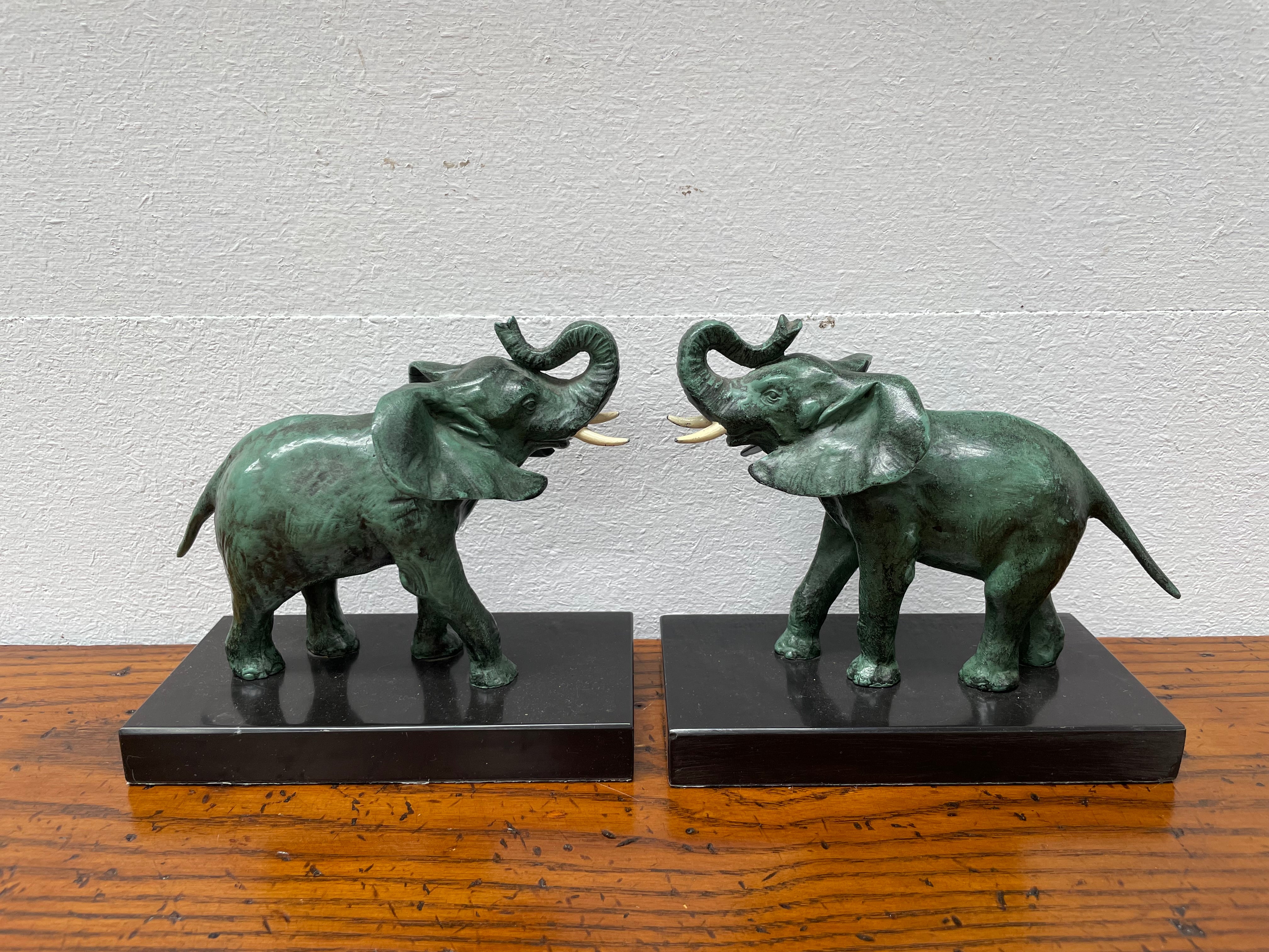 Pair French Art Deco Elephant Sculptures On Marble Base | Antique & Vintage | Moonee Ponds Antiques | Australia Wide Delivery