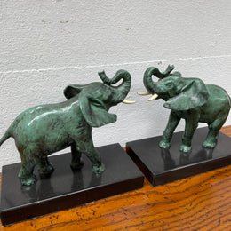 Pair French Art Deco Elephant Sculptures On Marble Base