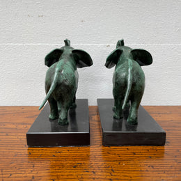 Pair French Art Deco Elephant Sculptures On Marble Base