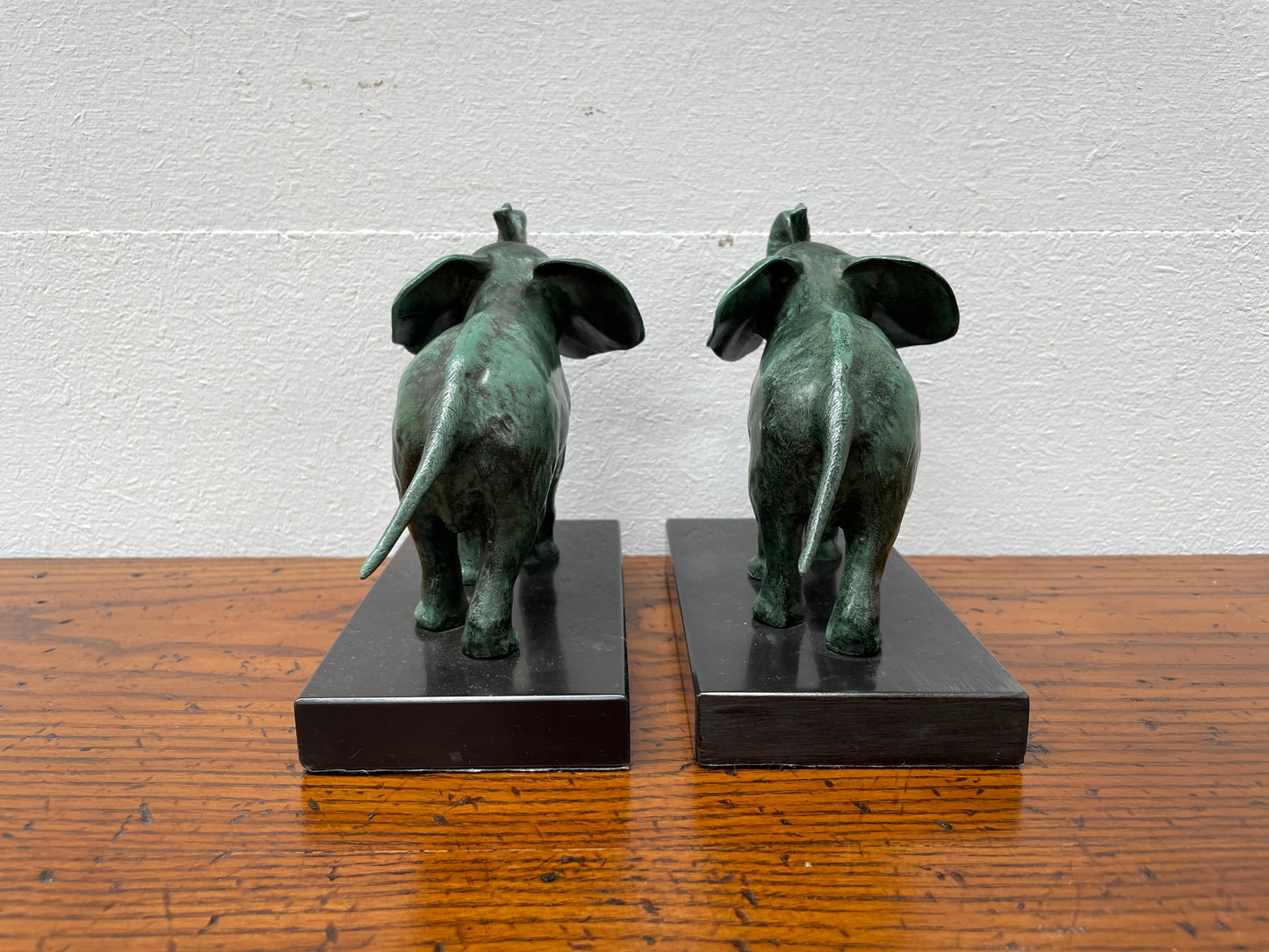 Pair French Art Deco Elephant Sculptures On Marble Base