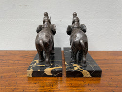 Pair French Art Deco Elephant & Rider On Marble Base | Antique & Vintage | Moonee Ponds Antiques | Australia Wide Delivery