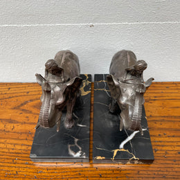 Pair French Art Deco Elephant & Rider On Marble Base