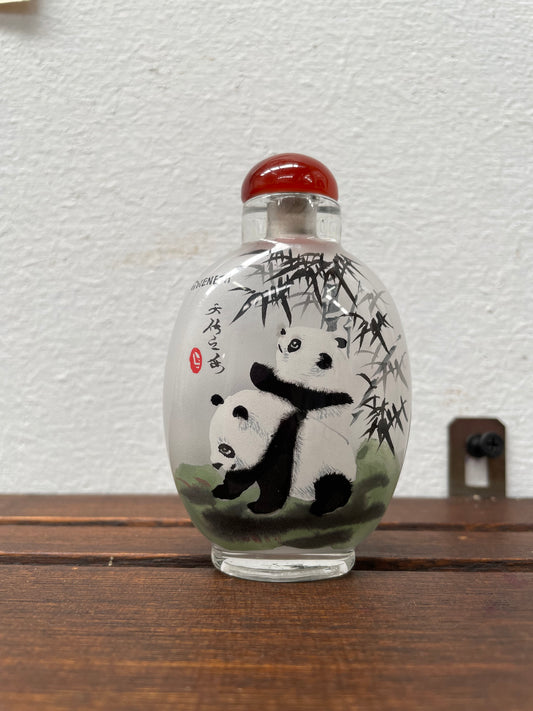 Hand Painted Vintage Chinese Snuff Bottles Featuring Panda's