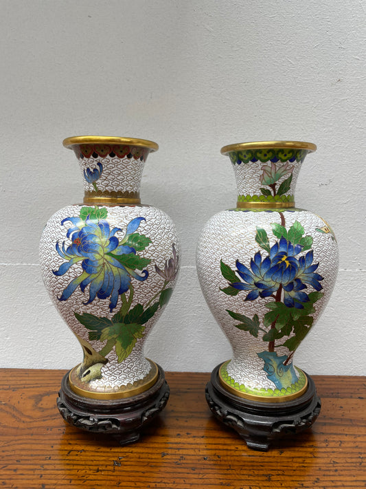 Pair Of Vintage Decorative Chinese Cloisonne Vases