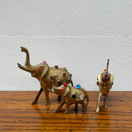 Vintage Group 3 Ornamental Brass Elephants