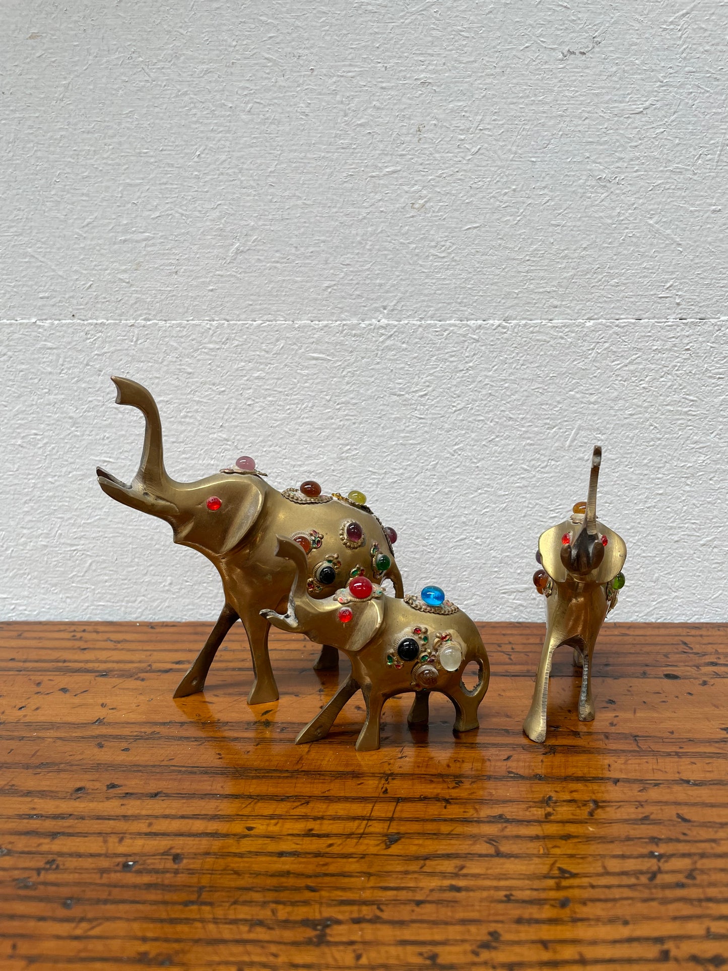 Vintage Group 3 Ornamental Brass Elephants