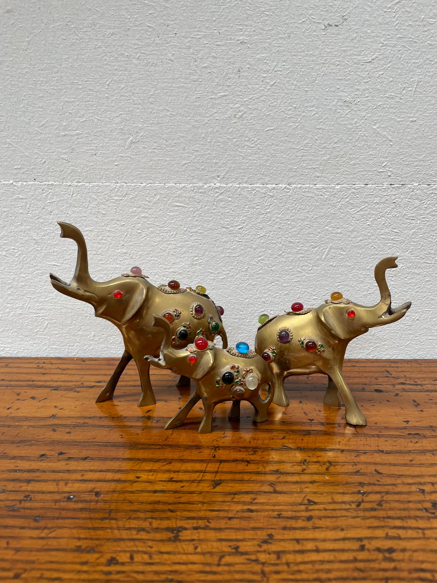 Vintage Group 3 Ornamental Brass Elephants