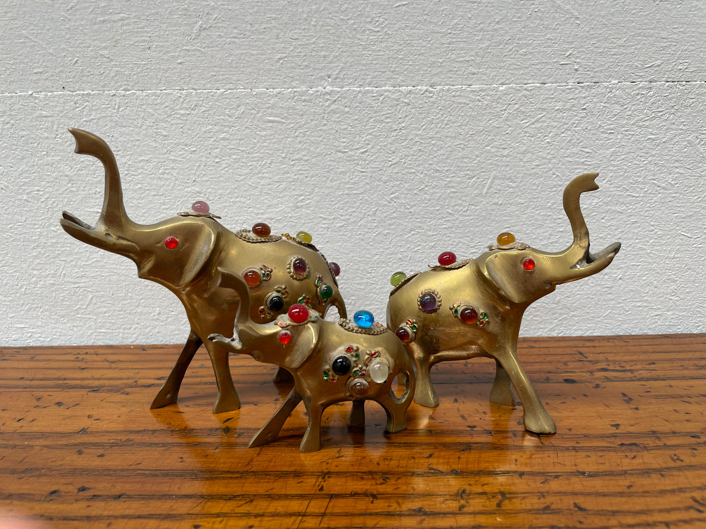 Vintage Group 3 Ornamental Brass Elephants