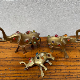 Vintage Group 3 Ornamental Brass Elephants