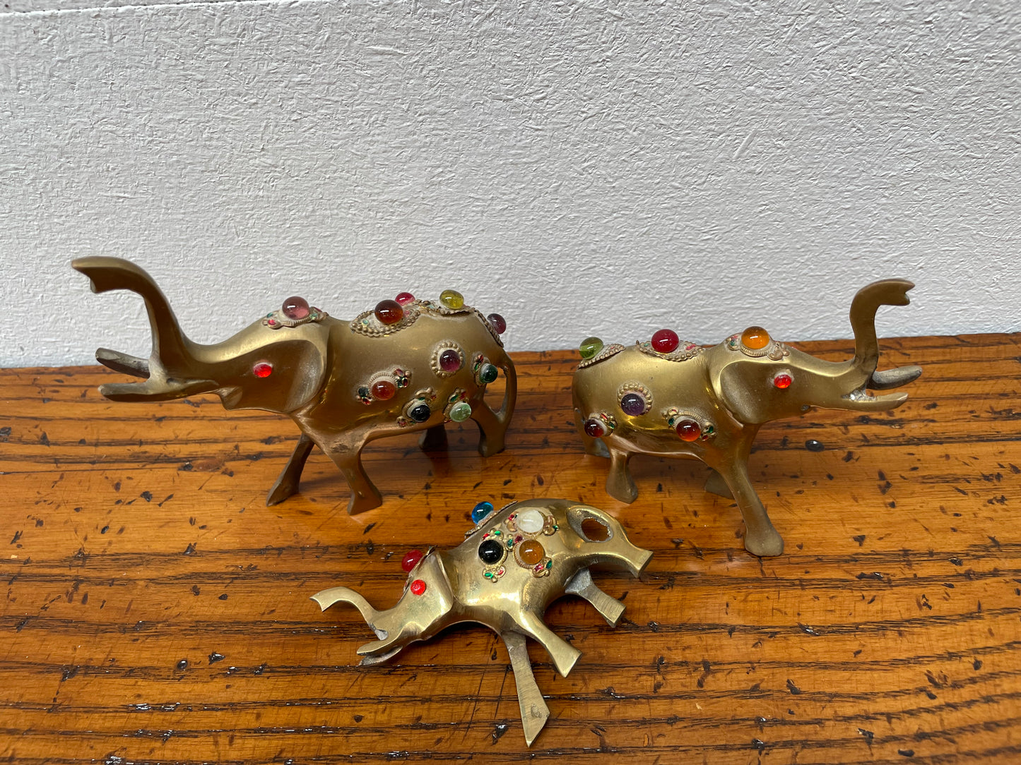 Vintage Group 3 Ornamental Brass Elephants