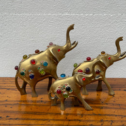 Vintage Group 3 Ornamental Brass Elephants