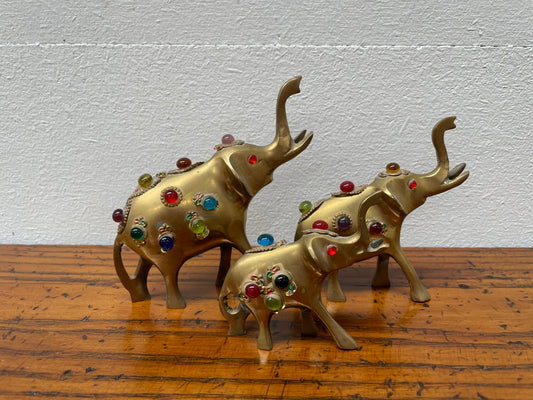 Vintage Group 3 Ornamental Brass Elephants