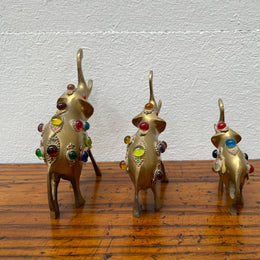 Vintage Group 3 Ornamental Brass Elephants