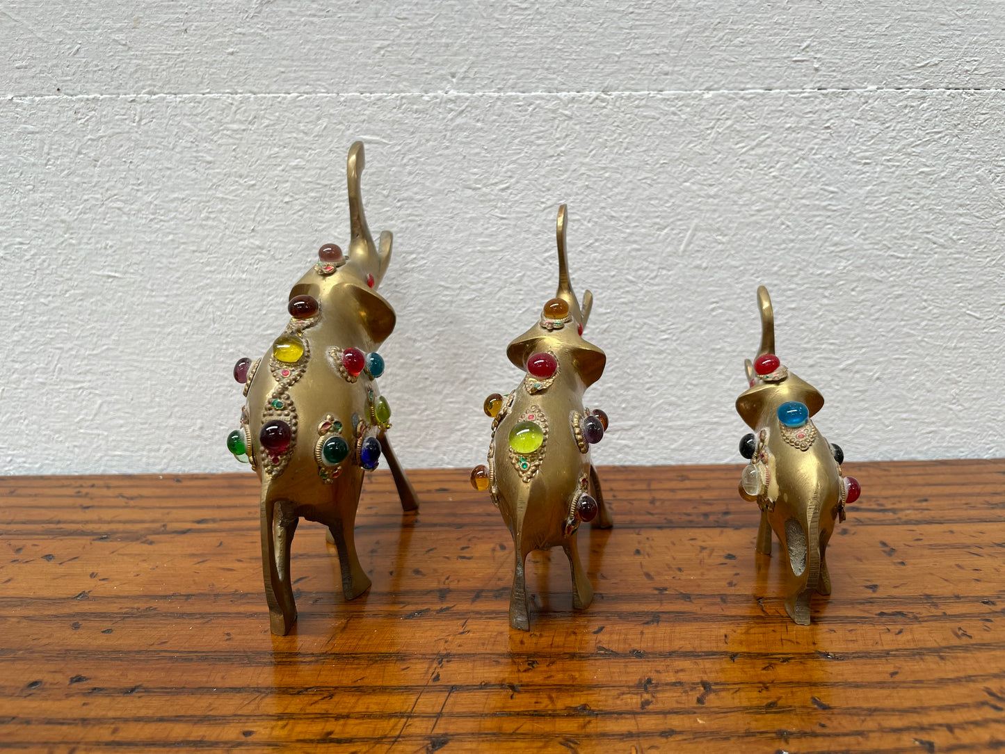 Vintage Group 3 Ornamental Brass Elephants