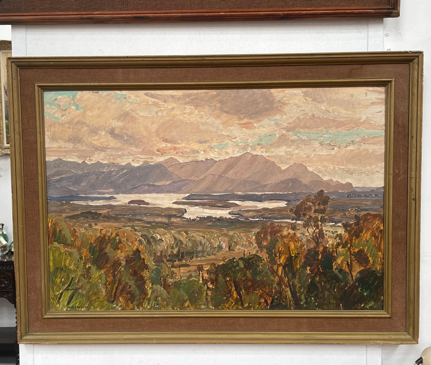 Australian landscape oil on board painting by Max Ragless (1901- 1981). In good original detailed condition and framed making it ready to hang. 