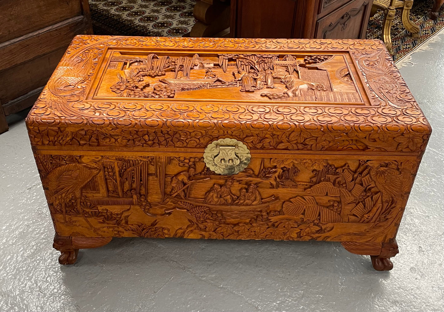 Nicely Carved Camphor Wood Chest