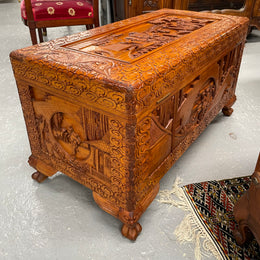 Nicely Carved Camphor Wood Chest