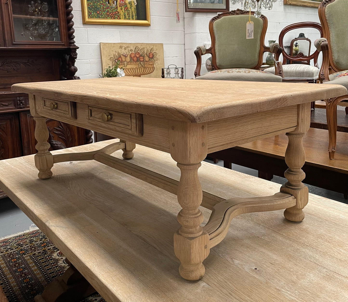 Raw French Oak Coffee Table With Two Drawers