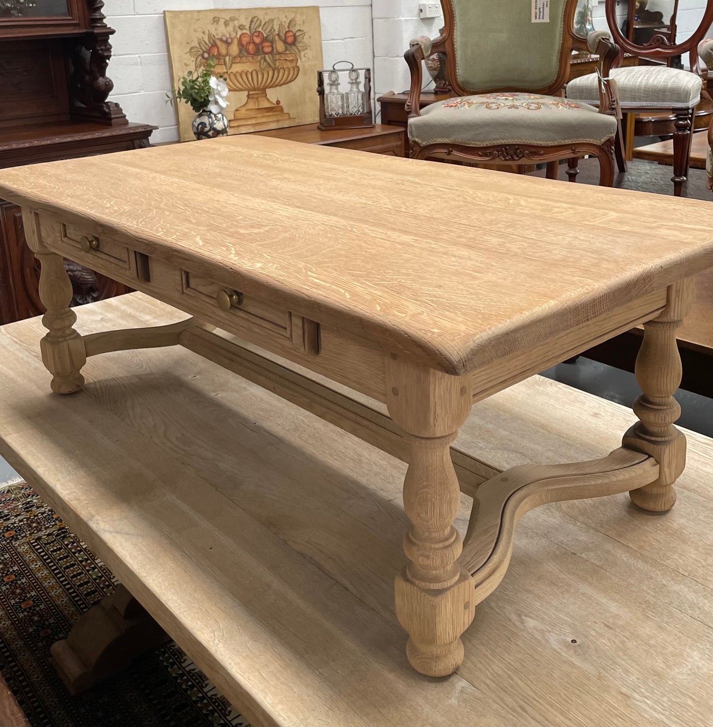 Raw French Oak Coffee Table With Two Drawers