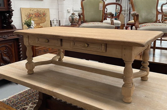 Raw French Oak Coffee Table With Two Drawers