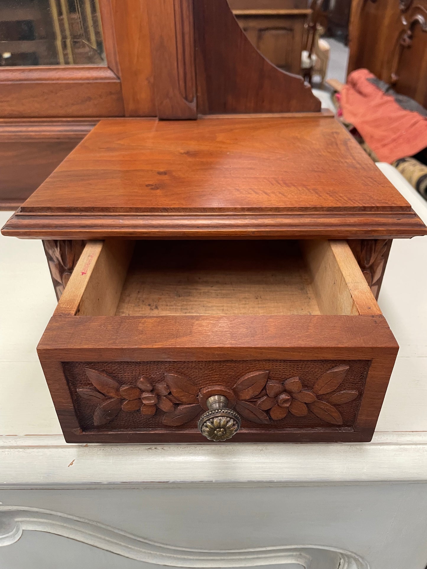 French Louis XVI Style Walnut Mirror & Drawers