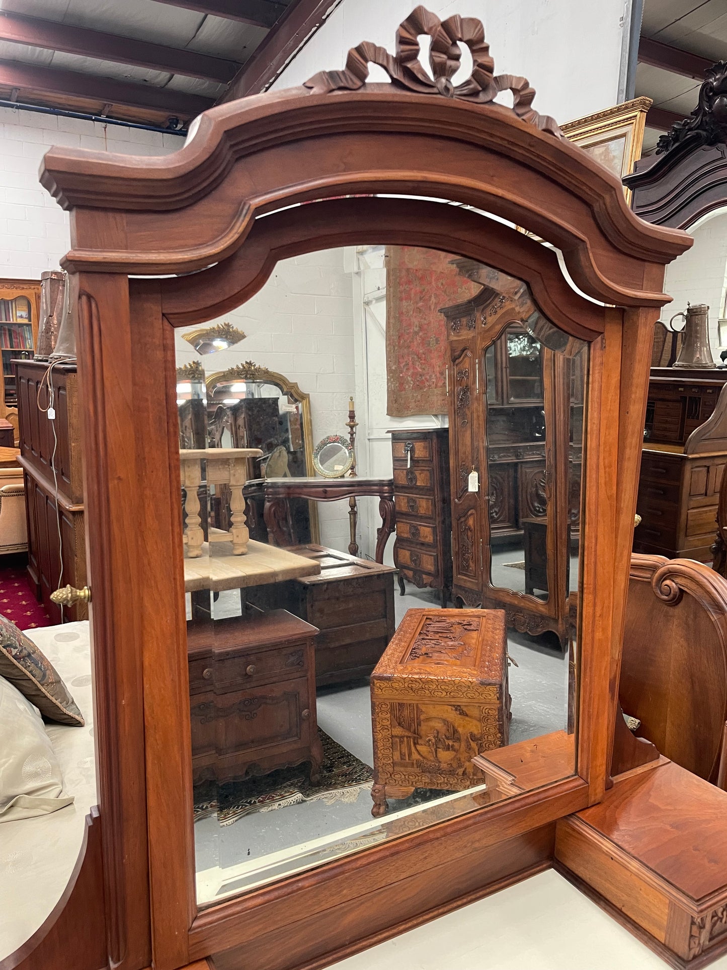 French Louis XVI Style Walnut Mirror & Drawers