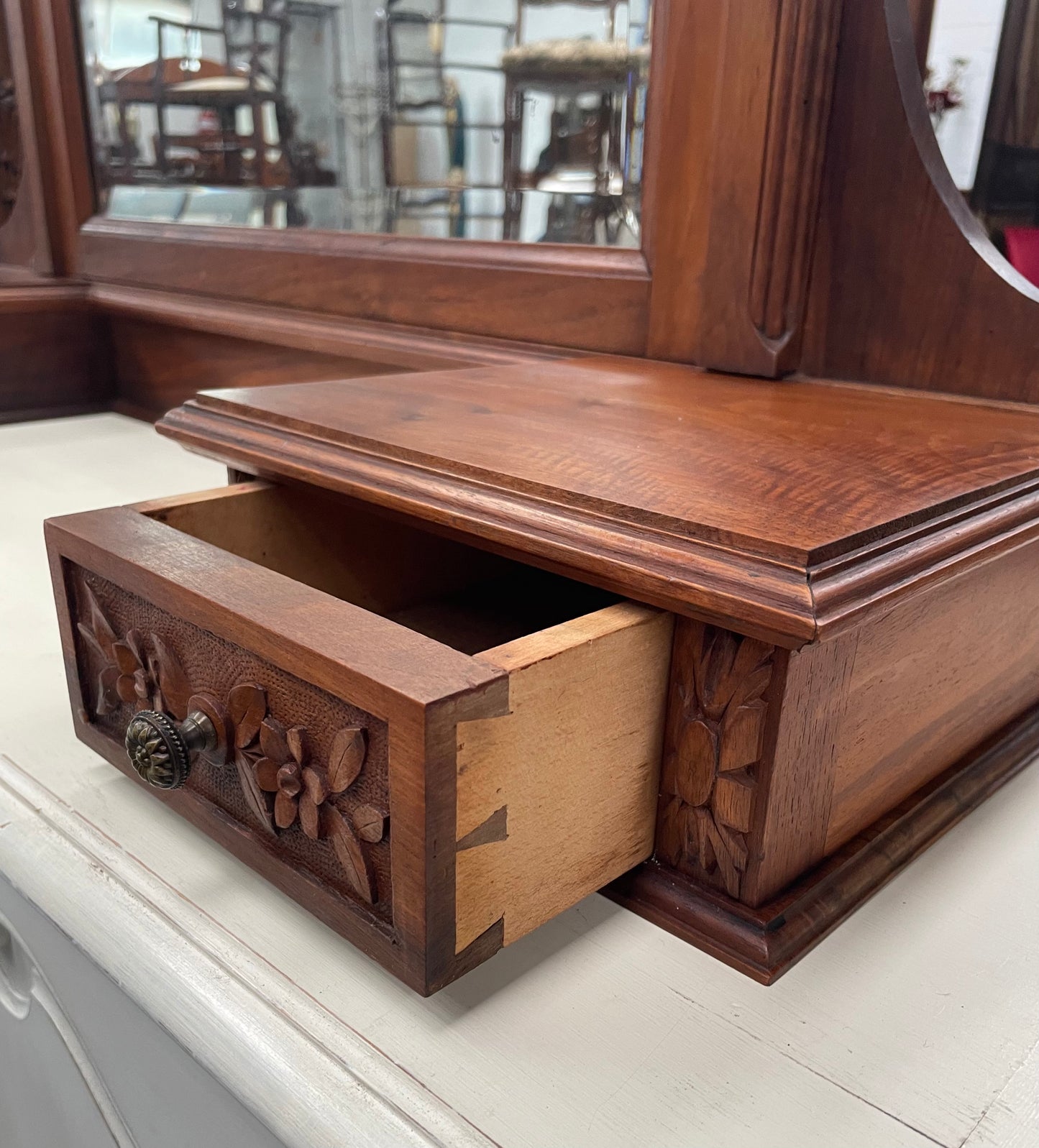 French Louis XVI Style Walnut Mirror & Drawers