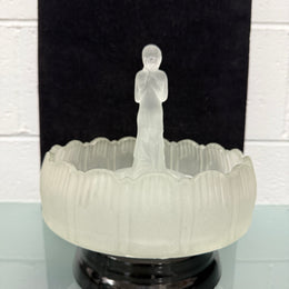 Art Deco Frosted Float Vase With Standing Lady On Black Base