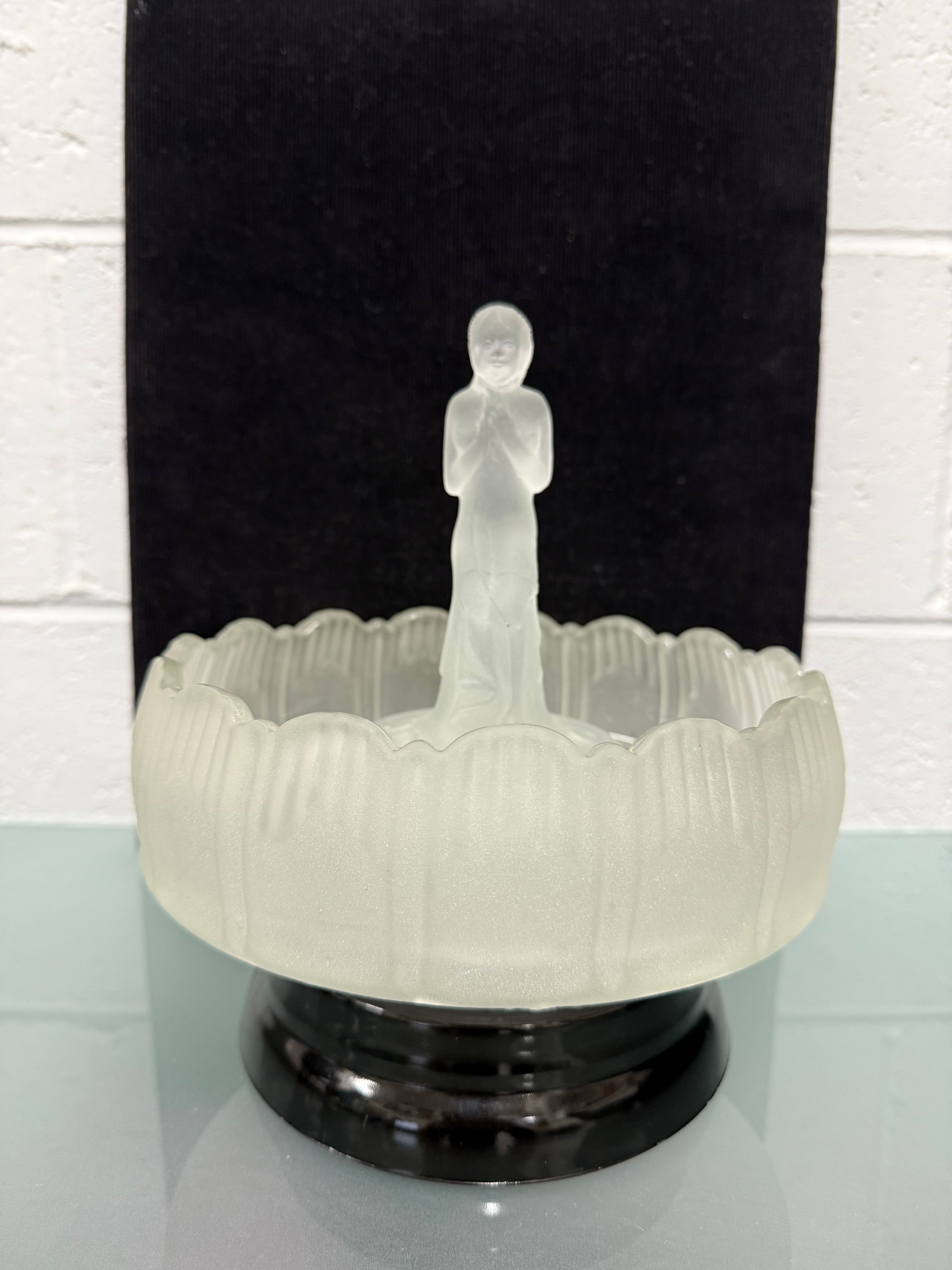 Art Deco Frosted Float Vase With Standing Lady On Black Base | Antique & Vintage | Moonee Ponds Antiques | Australia Wide Delivery